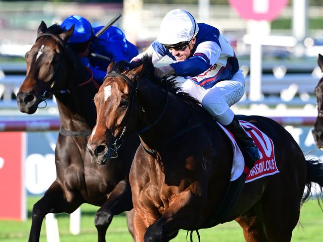 Ryan Maloney wins the Group 1 Queensland Derby (2400m) on gelding Maison Louis for trainers John O’Shea and Tom Charlton at Eagle Farm on Saturday, June 7, 2025. Picture: Grant Peters / Trackside Photography