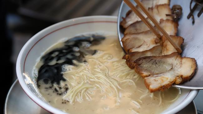 Adding pork to Tonkatsu ramen. Picture: Jenifer Jagielski