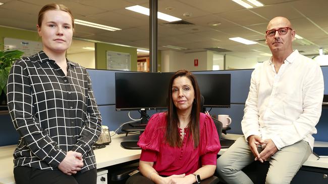 Members of the surveillance team Vanessa, Ingrid and Terry, who keep an electronic eye on released prisoners as well as visiting them. Picture: Tim Hunter