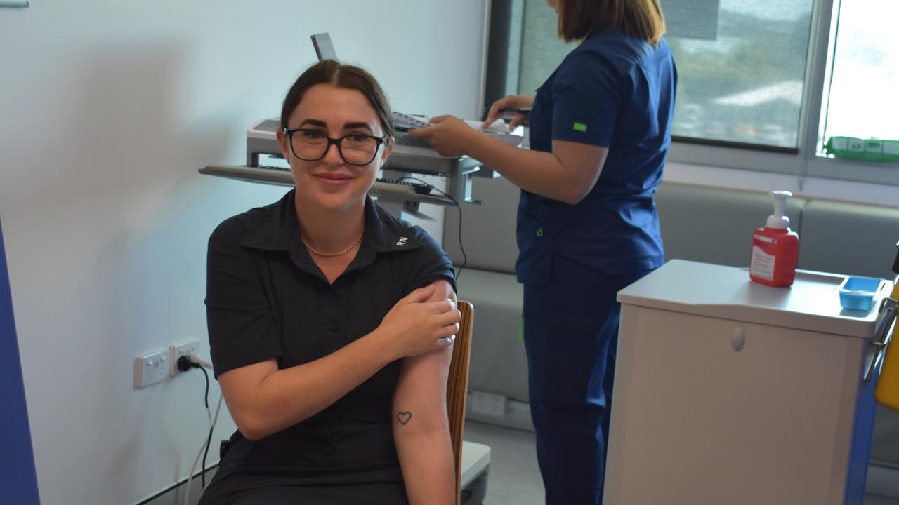 Mackay registered nurse Hannah Heslin was one of the first in the region to receive the AstraZeneca vaccine. Picture: Melanie Whiting