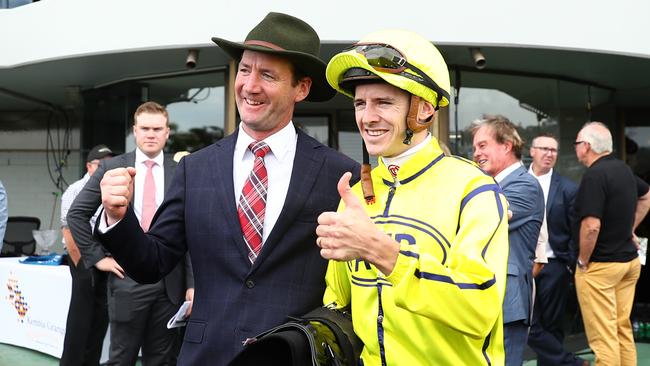 Ciaron Maher and Jason Collett celebrate the win. Picture: Jeremy Ng/Getty Images