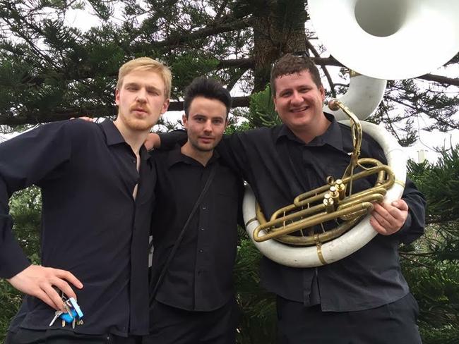 Daniel Moore (right) with Hot Potato Band members Max Mallen-Cooper and James Mackay.