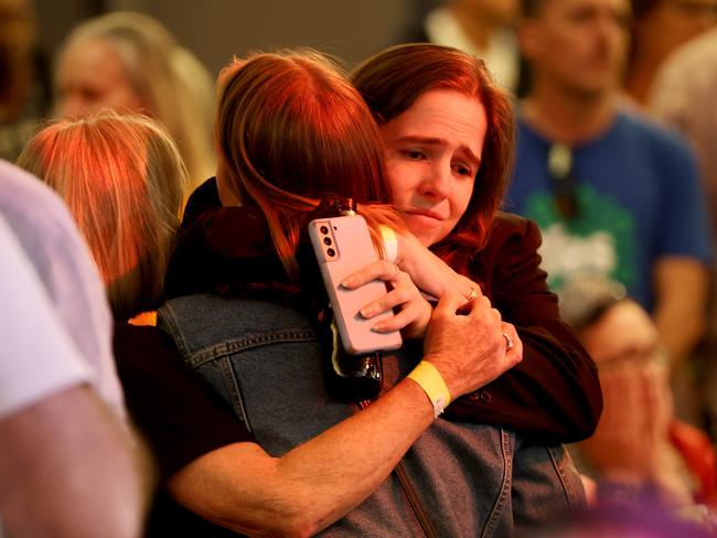 Yes supporters console each other at a Yes23 campaign event during the referendum count. Picture: Damian Shaw