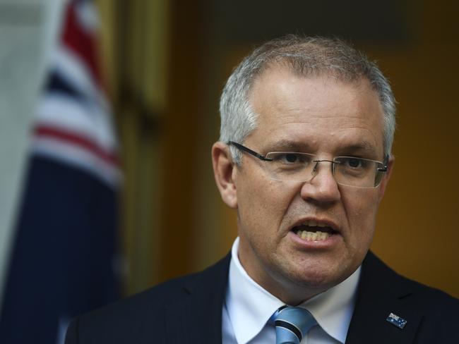 Australian Prime Minister Scott Morrison speaking to the media on Sunday. Picture: AAP