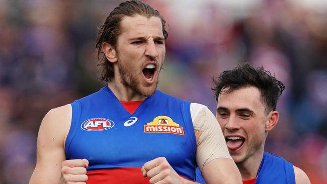 Marcus Bontempelli triumphed in the Charles Sutton Medal for a third time. Picture: AAP Image/Scott Barbour.