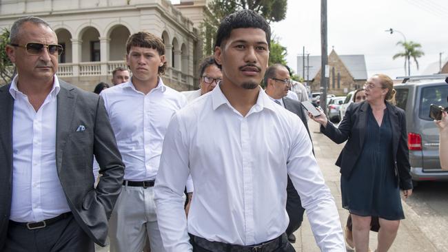 St George Illawarra Dragons player, Talatau Amone was charged over his role in an alleged rooftop hammer attack. Picture: NCA NewsWire / Simon Bullard.