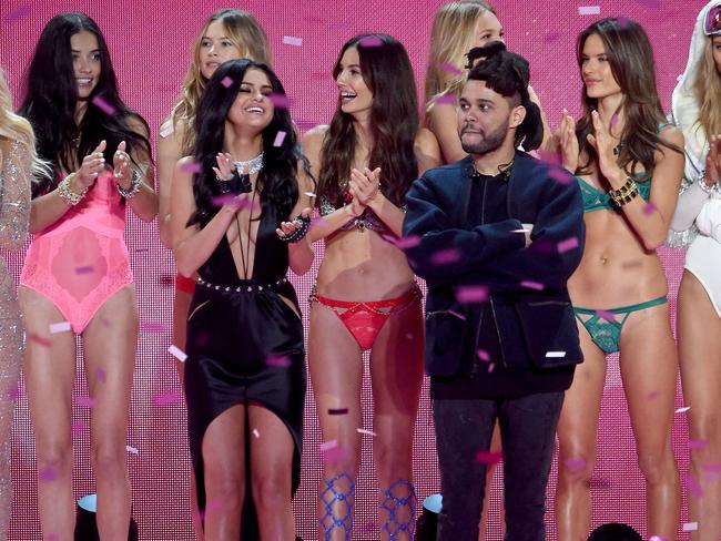 Selena Gomez and The Weeknd on the runway at Victoria's Secret Fashion Show. Picture: Jamie McCarthy/Getty Images