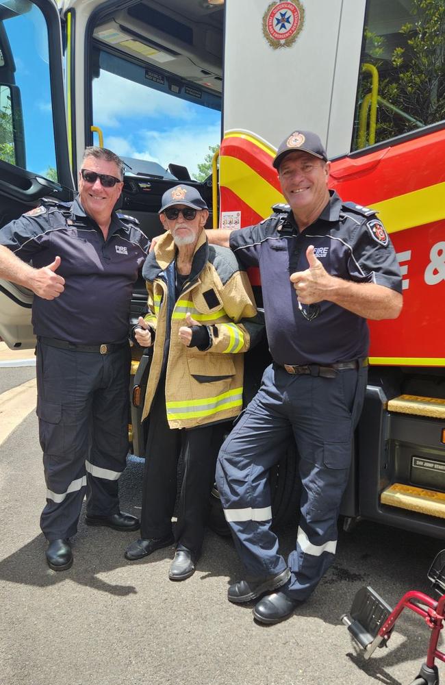 Paddy got to have one more sit in a firetruck before he died. Picture: Supplied