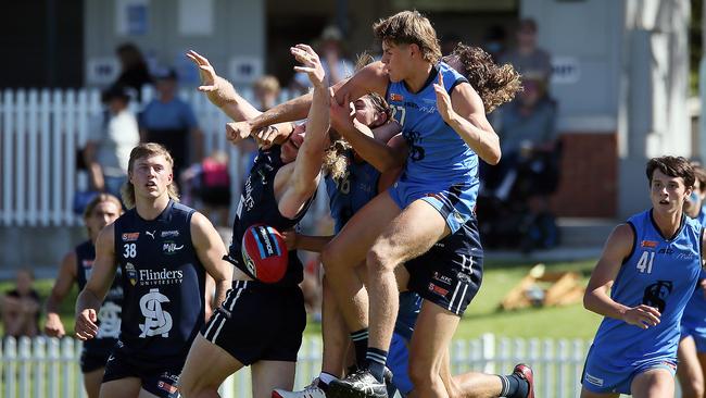 Sturt under-18 defender Alex Holt spoils for the Double Blues against South Adelaide. Picture: SANFL/Peter Argent