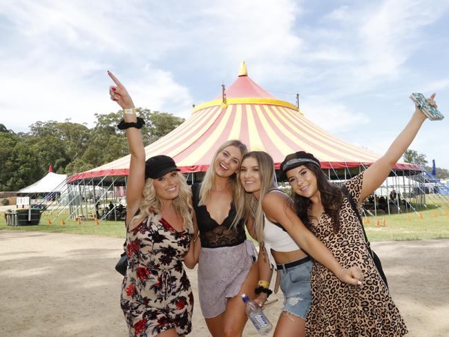 Alyse Roberts, 23, Laura Elliott, 21, Keneeka Gorter, 21, and Bella Staracek, 19, are ready to rock at Falls Festival, Byron Bay.