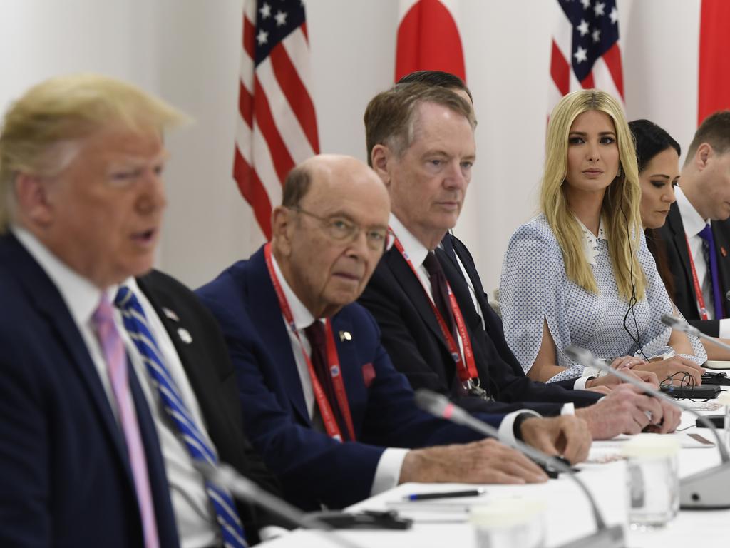 Ivanka Trump attends a bilateral meeting with her father President Donald Trump and Japanese Prime Minister Shinzo Abe. Picture: AP Photo/Susan Walsh.