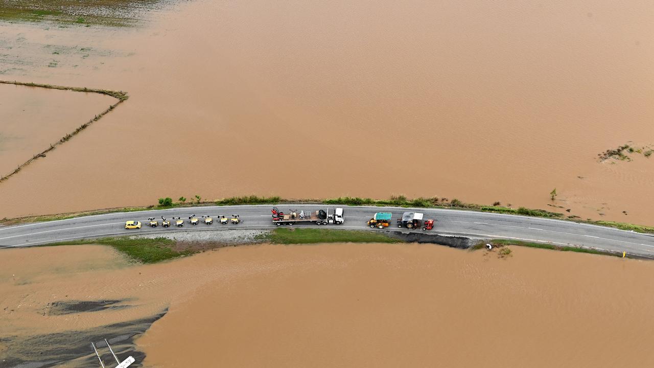 Roads leading to the town of Gympie are cut off by floodwaters on February 27, 2022. Photo: Bradley Kanaris/Getty Images