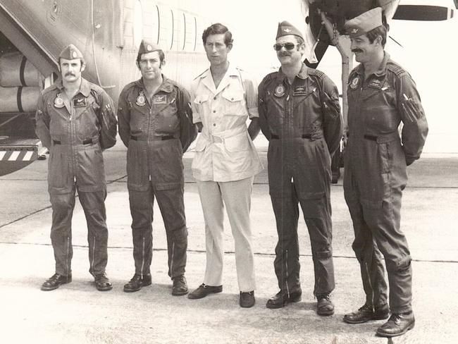 Reader Wally Davies writes: I met King Charles when he was Prince Charles, when he visited Queensland on tour in 1979. We flew him from Cairns to Lizard Island and then back to Townsville in a 35 Squadron Caribou, which had the call sign of Regal 1. L to R in the photo are Wally Davies, Ed Morris, Prince Charles, John Staal and John Caldwell. Picture: Supplied