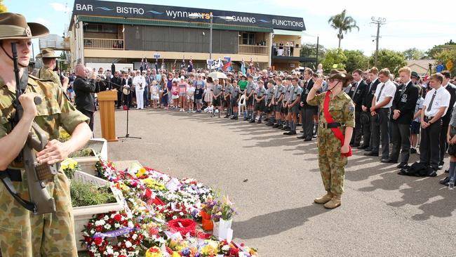 Crowds at the Wynnum RSL ANZAC ceremony. Picture: Richard Walker