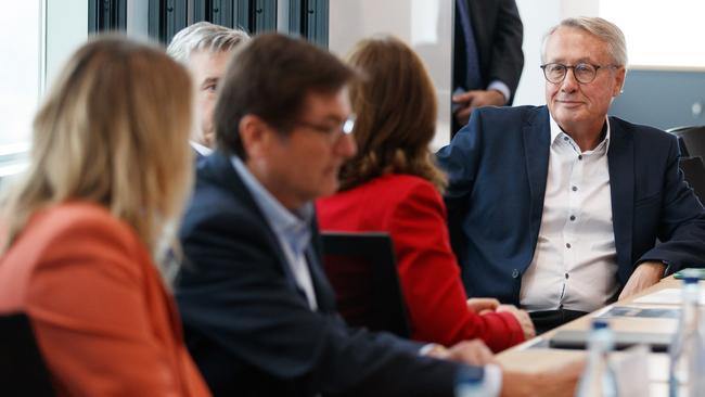 Cbus chairman Wayne Swan (right) at Jim Chalmers’ first investor roundtable in Sydney on Friday. Picture: NCA NewsWire/Nikki Short