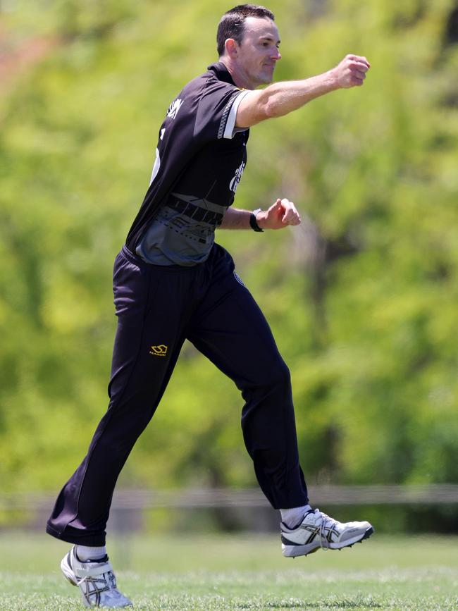 Louis Cameron celebrates a wicket for Brunswick. Picture: George Sal