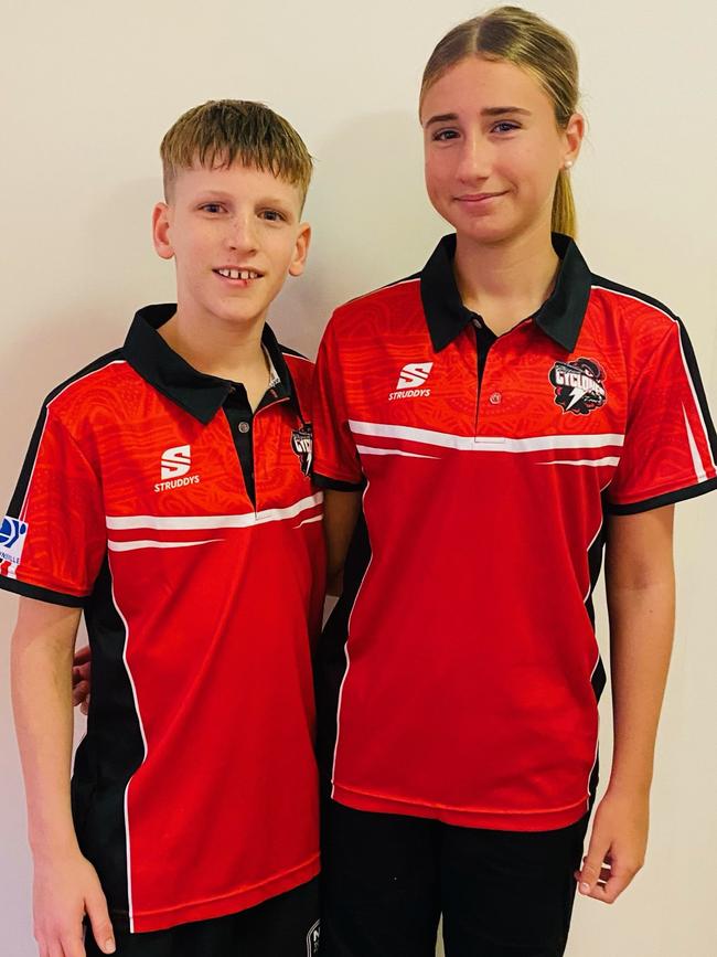 NQ Cyclones touch football players Quaid Smith (left) and Estella Smith (right) ahead of the National Youth Championships on the Sunshine Coast. Picture: Supplied.