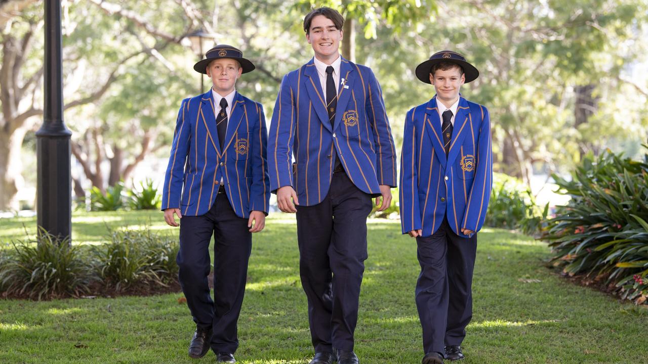 Douglas Plant (centre), academic student and president of Interact club, community service. Pictured with Harry Elmes (left) and Nate Ryals. Bright futures feature, Toowoomba Grammar School students. Wednesday, July 21, 2021. Picture: Nev Madsen.