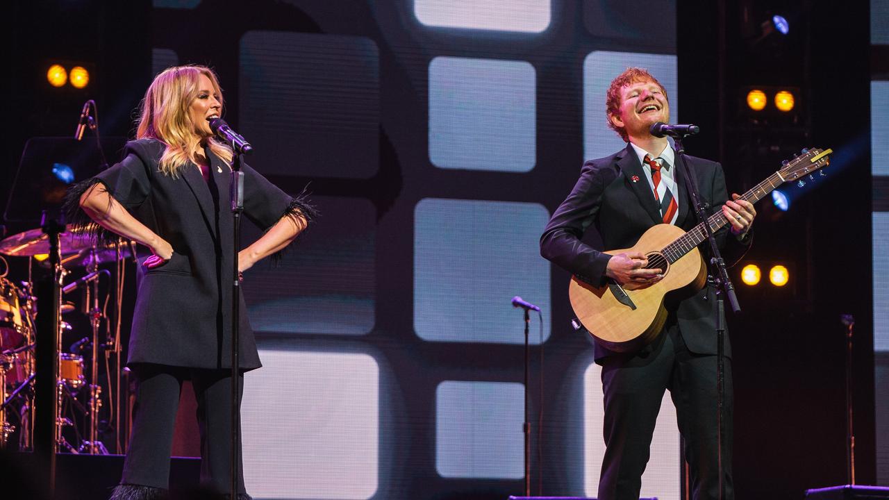 Kylie Minogue and Ed Sheeran perform together. Picture: Mushroom Creative House.