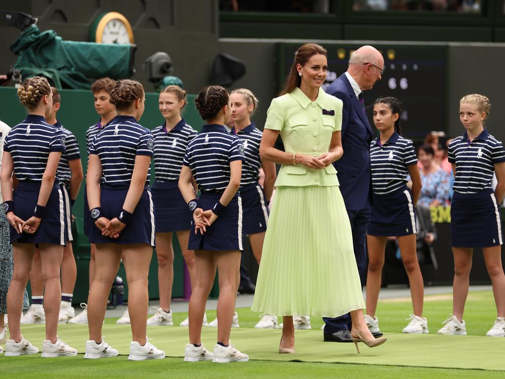 The royal chatted with the ball kids after the match. Picture: Getty Images