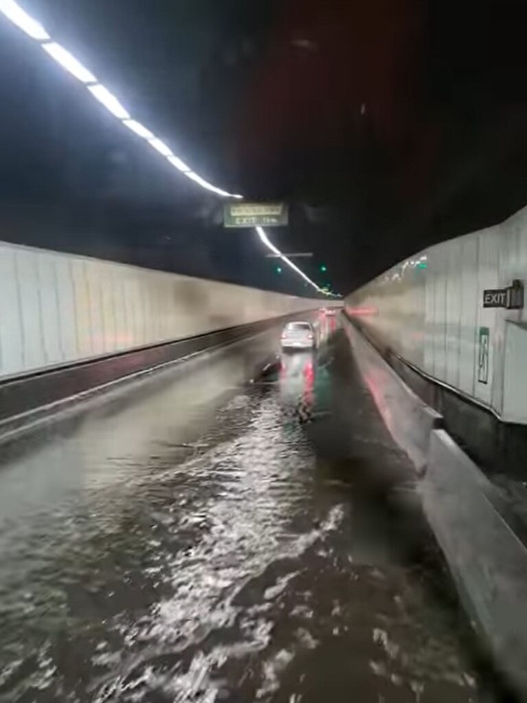 Cars were forced to travel through flooded road. Picture: Facebook.