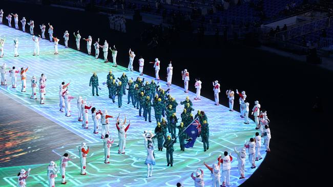 Team Australia at the Opening Ceremony of the Beijing 2022 Winter Olympics. Picture: Alex Pantling/Getty Images.