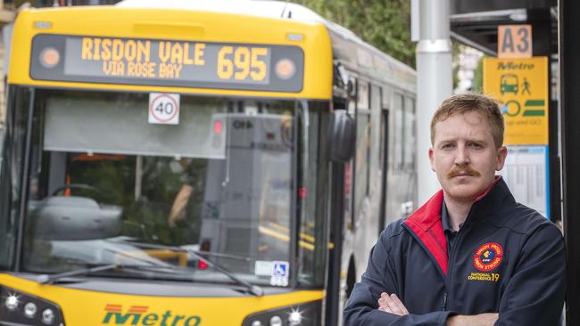 Australian Manufacturing Workers Union state organiser Jacob Batt at the Elizabeth Street bus mall, Hobart. Picture: Chris Kidd