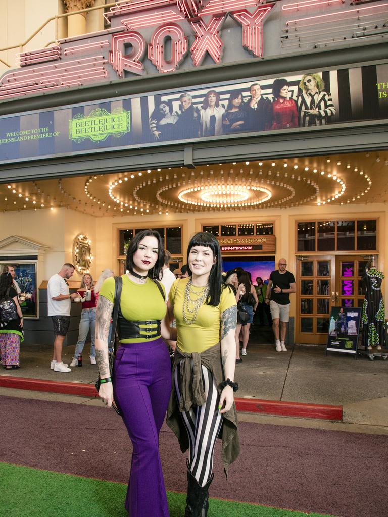 Isabella McShane and Alyssa Croydon on the Green Carpet for the Queensland Premiere of Ã&#146;BeetlejuiceÃ&#147; at Warner Brothers Movie World on the Gold Coast. Picture: Glenn Campbell