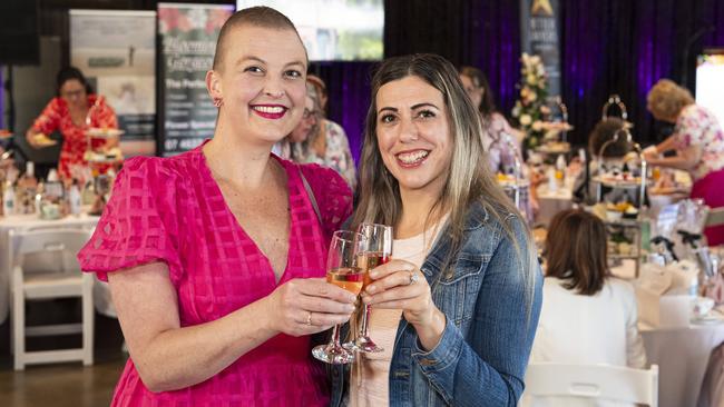 Bianca Ricks (left) and Jen Blashak at the Pink High Tea fundraiser for the Toowoomba Hospital Foundation at The Goods Shed, Saturday, October 12, 2024. Picture: Kevin Farmer