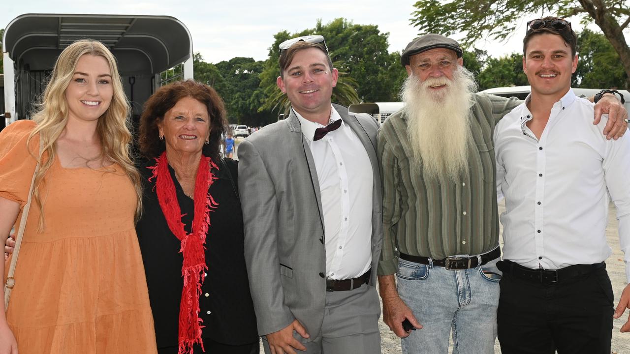 Skye Pera, Kay McGowan, Stephen McGowan, Kyle Pera and Kyle Simmons at 2023 Ladbrokes Mackay Cup Mackay Turf Club Saturday 22 July 2023 Picture: Michaela Harlow
