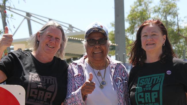 Yvonne Driscoll, Barbara Satour, and Amber Kunoth at Anzac Oval Thursday, September 12, 2024. Picture: Gera Kazakov