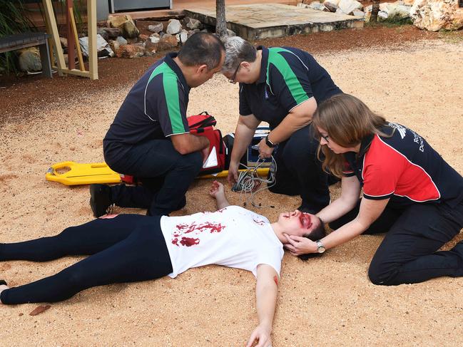 CDU is offering AustraliaÃs only MasterÃs in Aeromedical Retrieval as well as a Graduate Certificate, in partnership with the National Critical Care and Trauma Response Centre, Careflight and Royal Flying Doctor Service , Trauma patient CDU Technical officer Carina Abrantes with paramedics and students .  Picture Katrina Bridgeford.