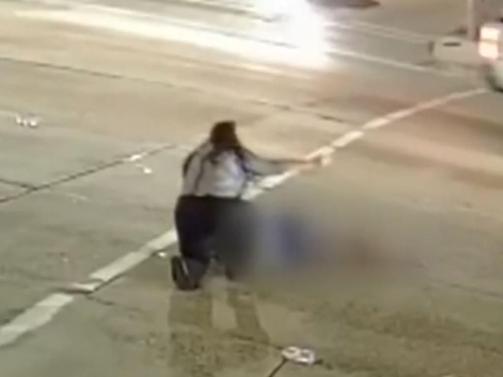 The woman was thrown into the air and hit the road in front of her. Picture: 7News