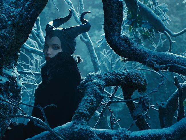 Horn-headed ... Angelina Jolie on set of the film,Maleficent. Picture: Disney