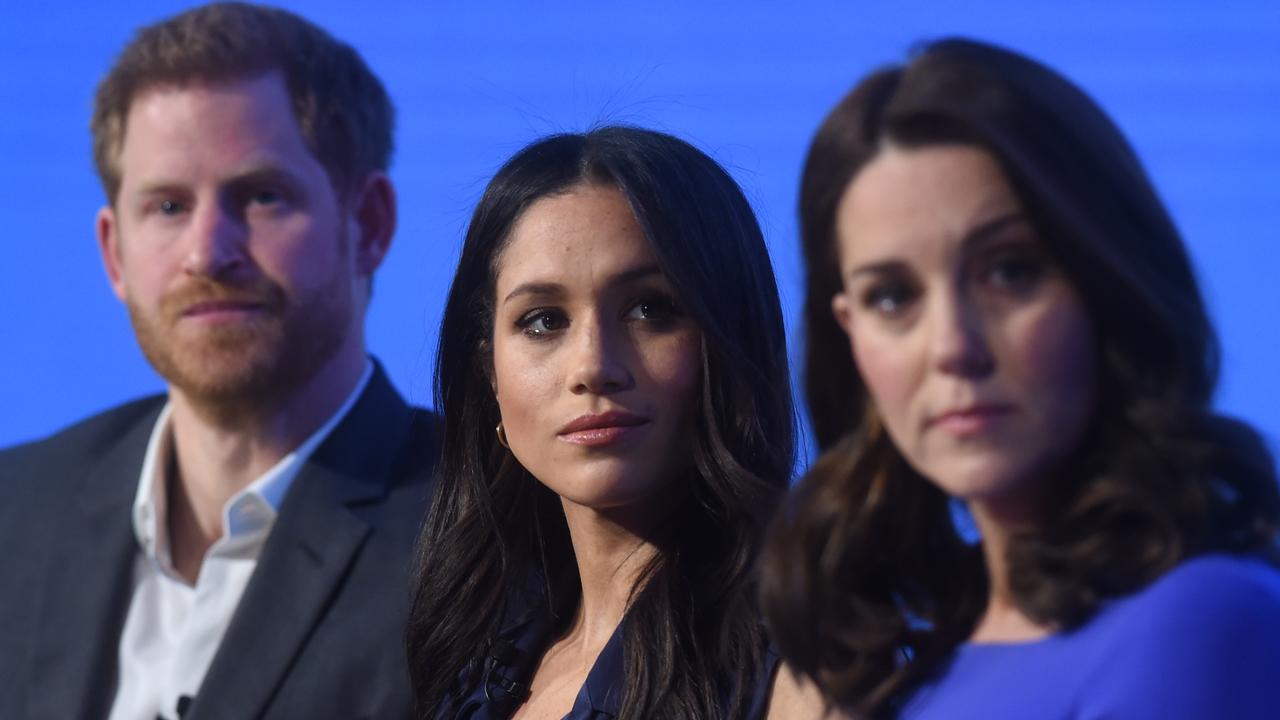 Harry, Meghan and Kate in 2018 before the rift was formed. Picture: Eddie Mulholland – WPA Pool/Getty Images