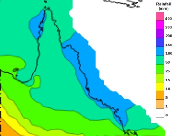 Eight day rainfall forecast for Queensland. Picture: BOM.