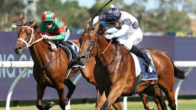 Ashley Morgan guides Our Anchorage to victory in the Group 3 Parramatta Cup at Rosehill. Picture: Getty Images