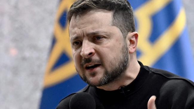 Ukrainian President Volodymyr Zelensky asked Australia to reopen their embassy as he delivered a televised press conference on the first anniversary of the Russian invasion of Ukraine. Picture: Genya SAVILOV / AFP)