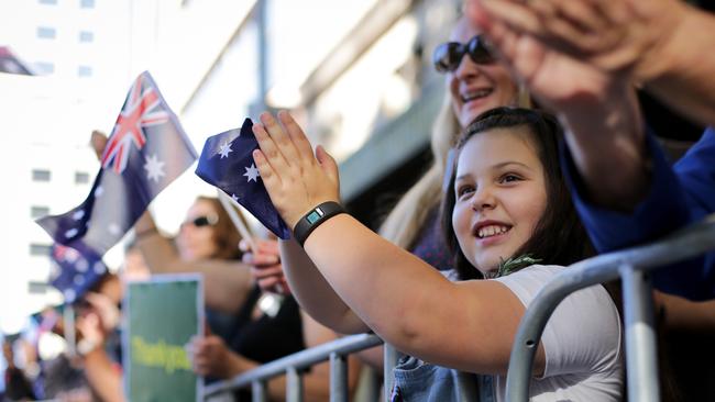 Issy Haebich, 9, watches the march make its way along Elizabeth Street in 2019. Picture: Liam Driver.