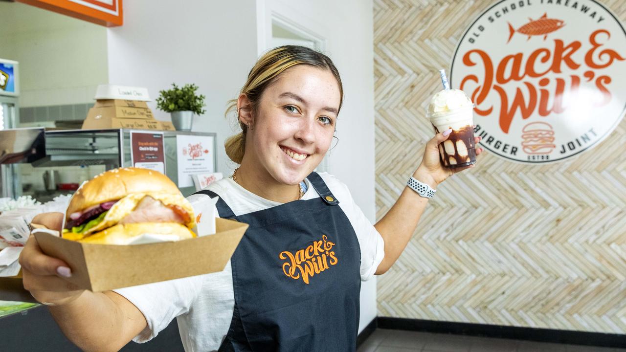 Chloe Stevenson at Jack &amp; Will's Takeaway and Burger Joint in Boondall, which is encouraging customers to ditch delivery apps and order in-store. Picture: Richard Walker