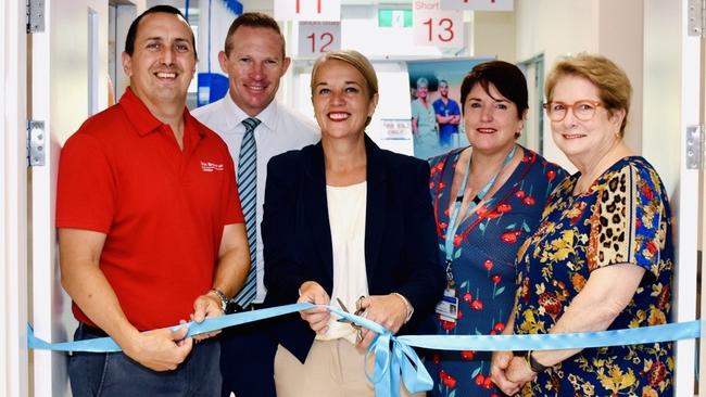 Capalaba MP Don Brown, Housing and Public Works Minister Mick de Brenni, Redlands MP Kim Richards, Redland Hospital facility manager Susan Freiberg and Metro South Health board chair Janine Walker at the opening the Redland Hospital emergency department expansion.