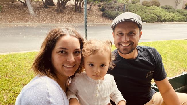 Cotton Tree Beach Bar co-owner Katelyn Giles, left, and co-owner Jonny Giles, right, with their daughter Mahlia, 2.