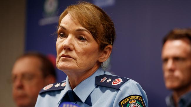 NSW Police Commissioner Karen Webb and Premier Chris Minns during a press conference on Wednesday. Picture: NewsWire / Nikki Short