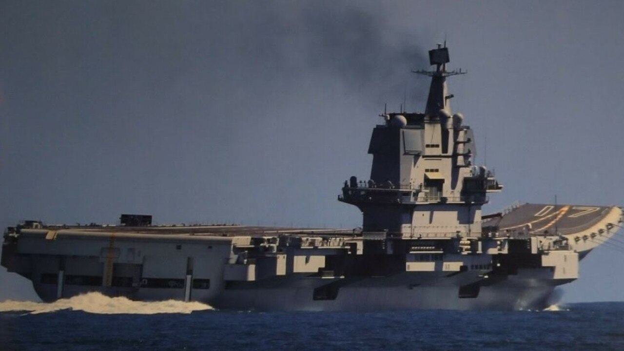 China’s most recent ‘small’ aircraft carrier, the Shandong, undergoing trials at sea. Picture: Xinhua