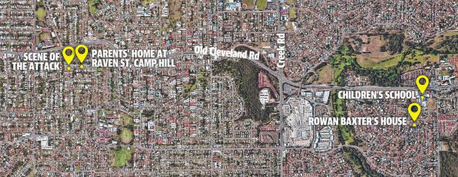 A map showing where the tragedy unfolded in Brisbane's usually quiet eastern suburbs.