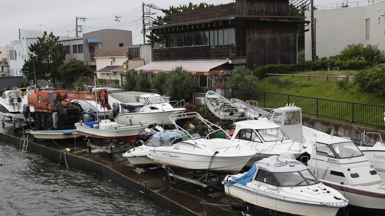 Boats are removed from the water in preparation for Typhoon Hagibis in Kamakura, west of Tokyo. Picture: AP