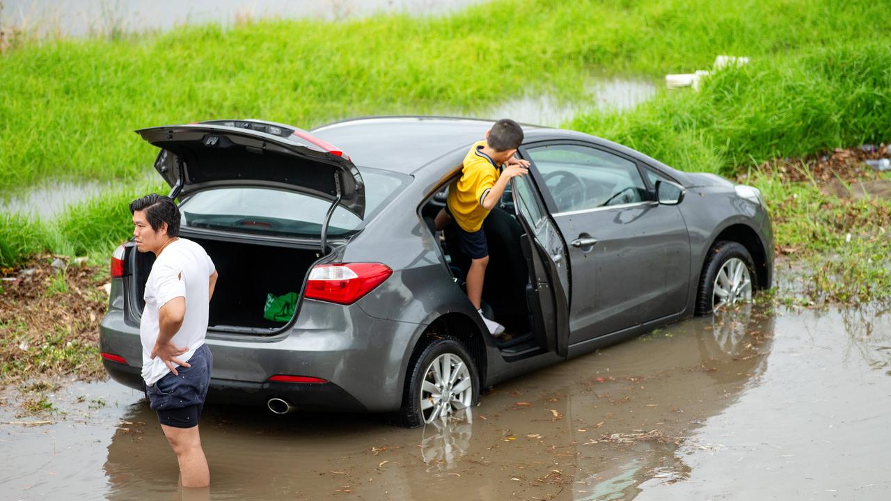 Drivers struggled with floodwaters in Newport as a huge deluge hits Melbourne. Picture: Mark Stewart