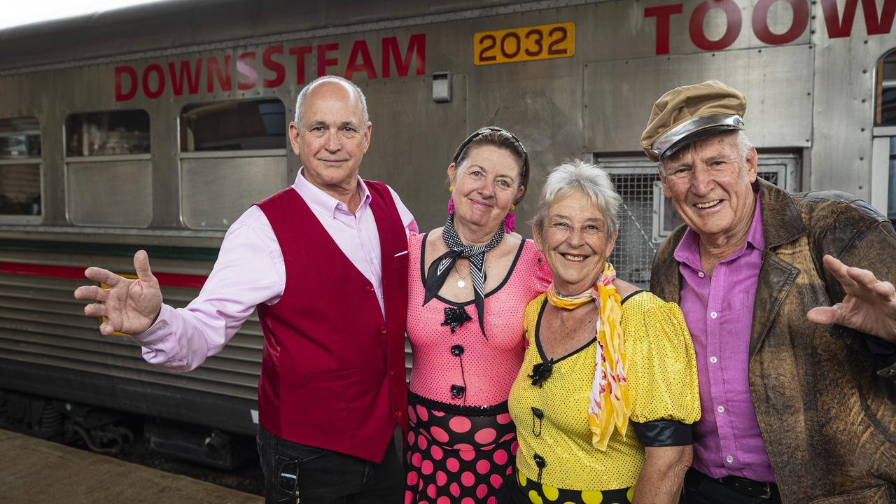 Ready for the DownsSteam Elvis show and railmotor trip to Pittsworth are (from left) Malcolm Chappell, Liz Chappell, Narelle Smith and Errol Smith, Saturday, January 11, 2025. Picture: Kevin Farmer