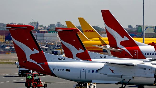 Bureau of Infrastructure, Transport and Regional Economics data shows Qantas is only back to 80 per cent of pre-Covid levels. Picture: Nicholas Eagar