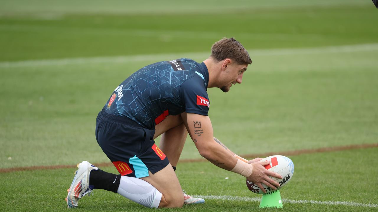 Lomax taking kicking practice during NSW training. Picture Rohan: Kelly